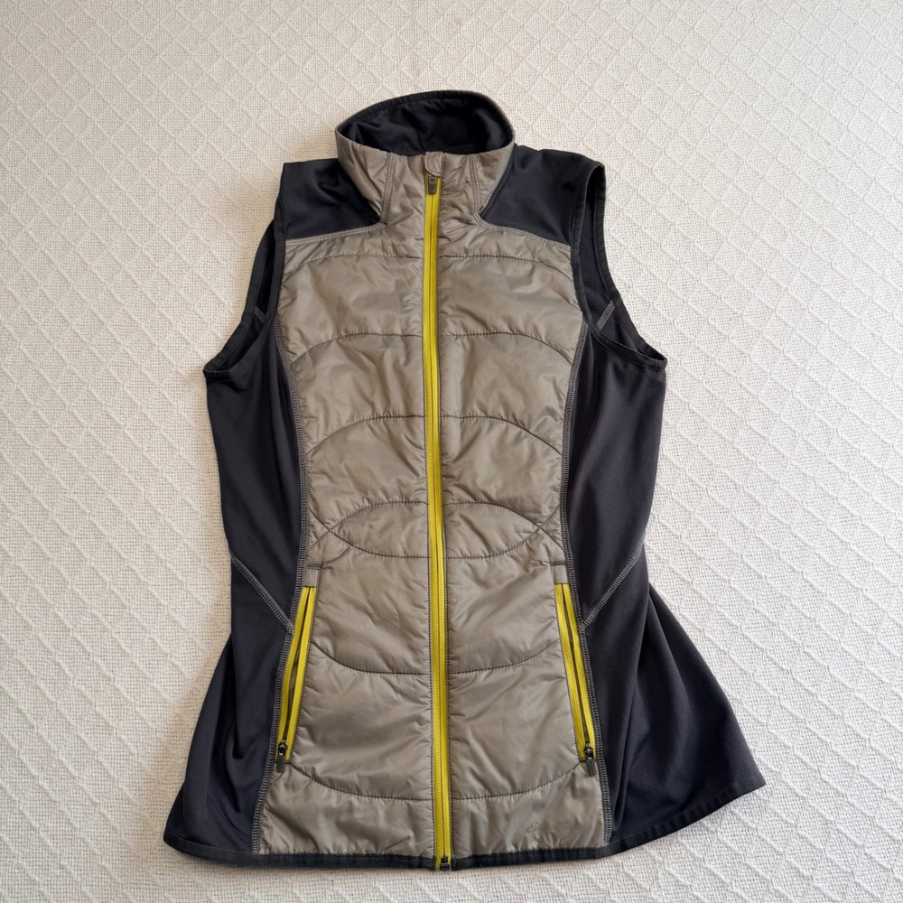 Eddie Bauer First Ascent Womens Vest Grey Black Lime Green Full Zip Small